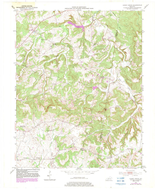 Classic USGS Honey Grove Kentucky 7.5'x7.5' Topo Map Image