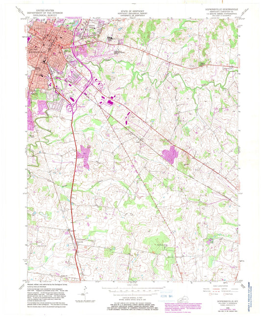 Classic USGS Hopkinsville Kentucky 7.5'x7.5' Topo Map Image