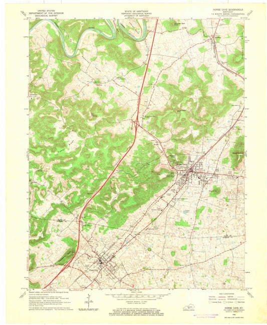 Classic USGS Horse Cave Kentucky 7.5'x7.5' Topo Map Image