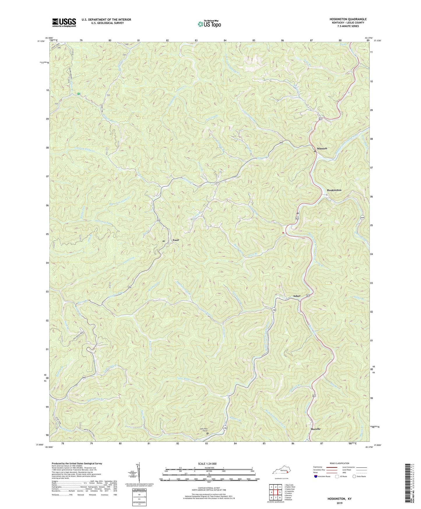 Hoskinston Kentucky US Topo Map Image