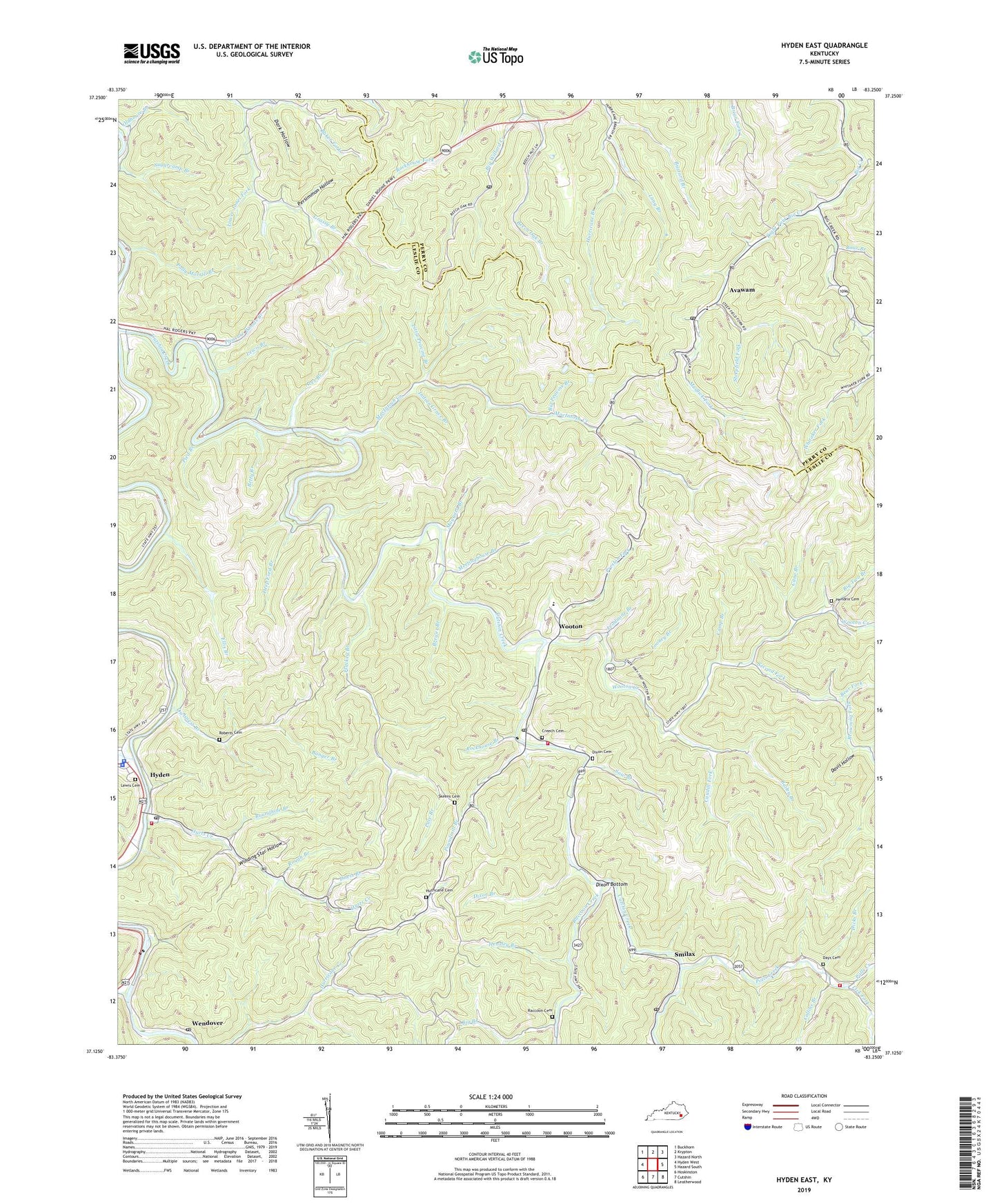 Hyden East Kentucky US Topo Map Image