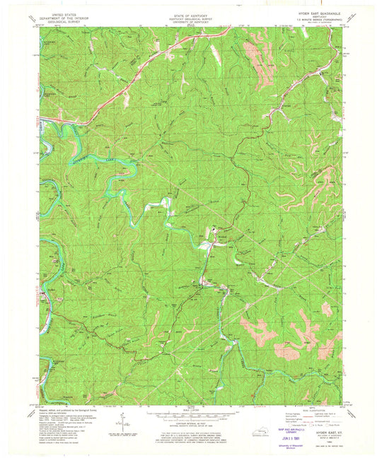 Classic USGS Hyden East Kentucky 7.5'x7.5' Topo Map Image