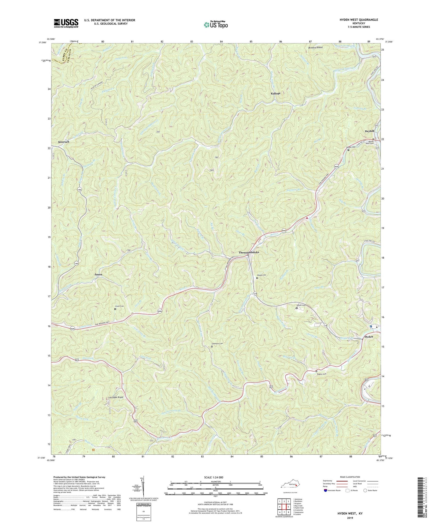 Hyden West Kentucky US Topo Map Image