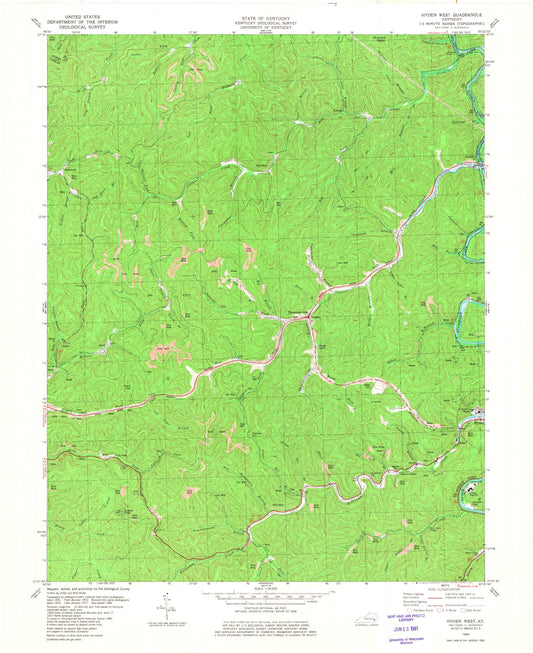Classic USGS Hyden West Kentucky 7.5'x7.5' Topo Map Image