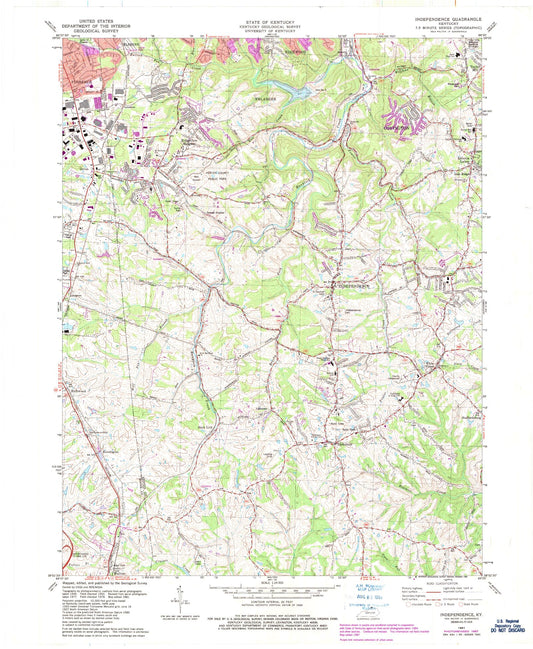 Classic USGS Independence Kentucky 7.5'x7.5' Topo Map Image