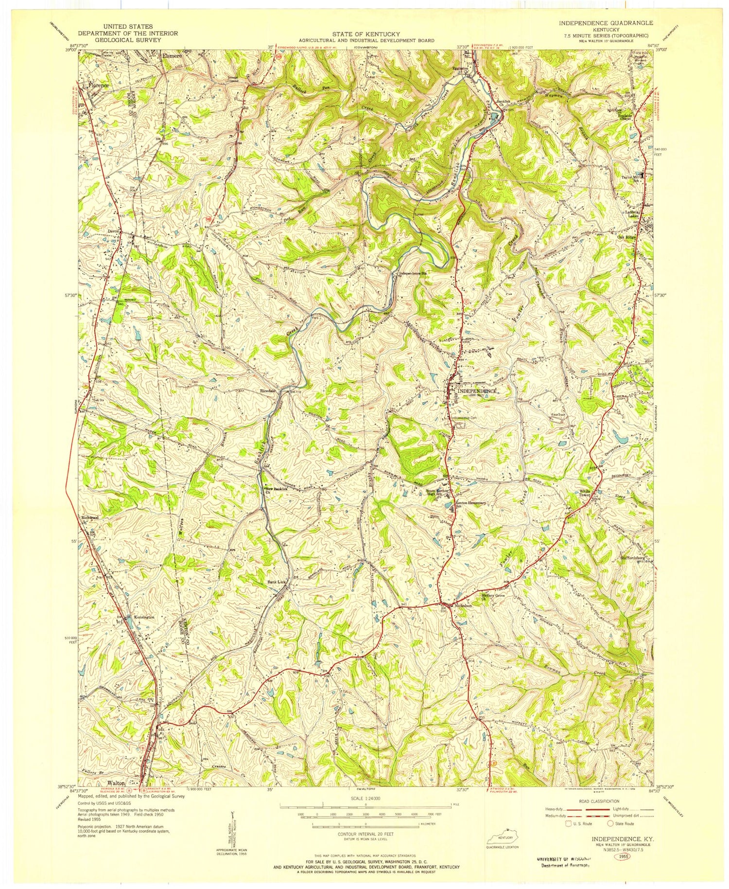 Classic USGS Independence Kentucky 7.5'x7.5' Topo Map Image