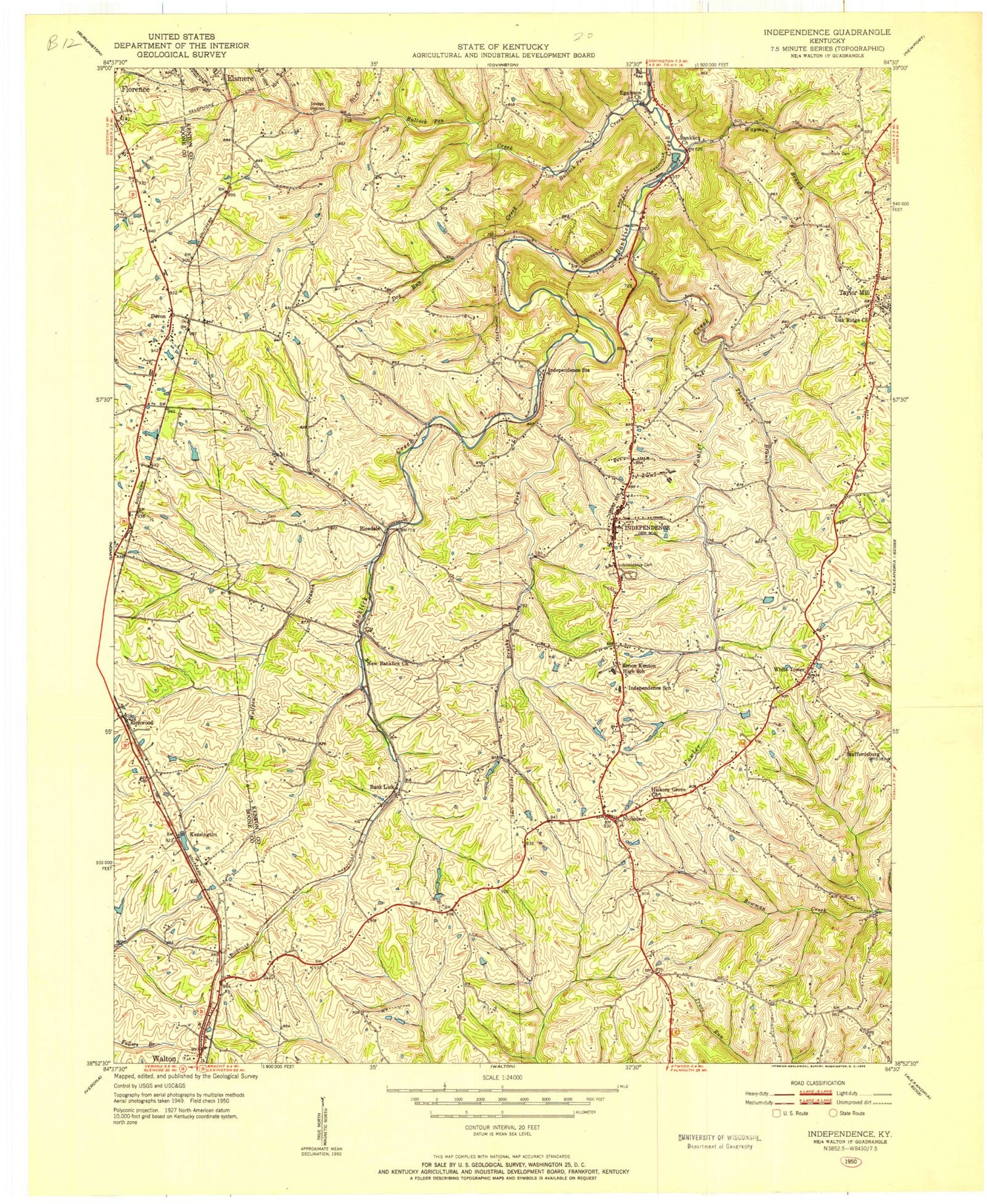 Classic USGS Independence Kentucky 7.5'x7.5' Topo Map Image