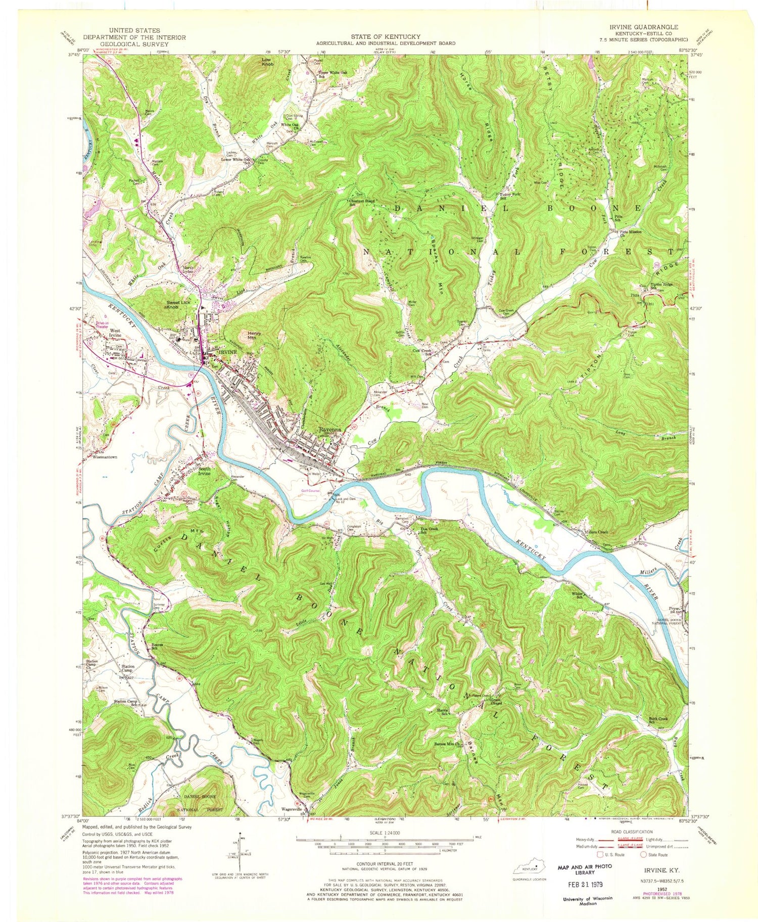 Classic USGS Irvine Kentucky 7.5'x7.5' Topo Map Image