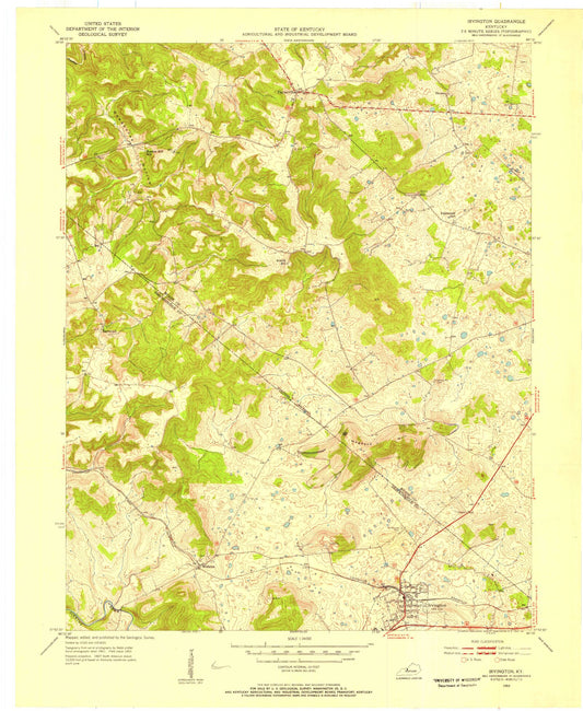Classic USGS Irvington Kentucky 7.5'x7.5' Topo Map Image