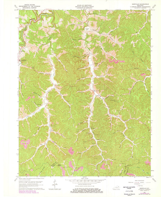 Classic USGS Isonville Kentucky 7.5'x7.5' Topo Map Image