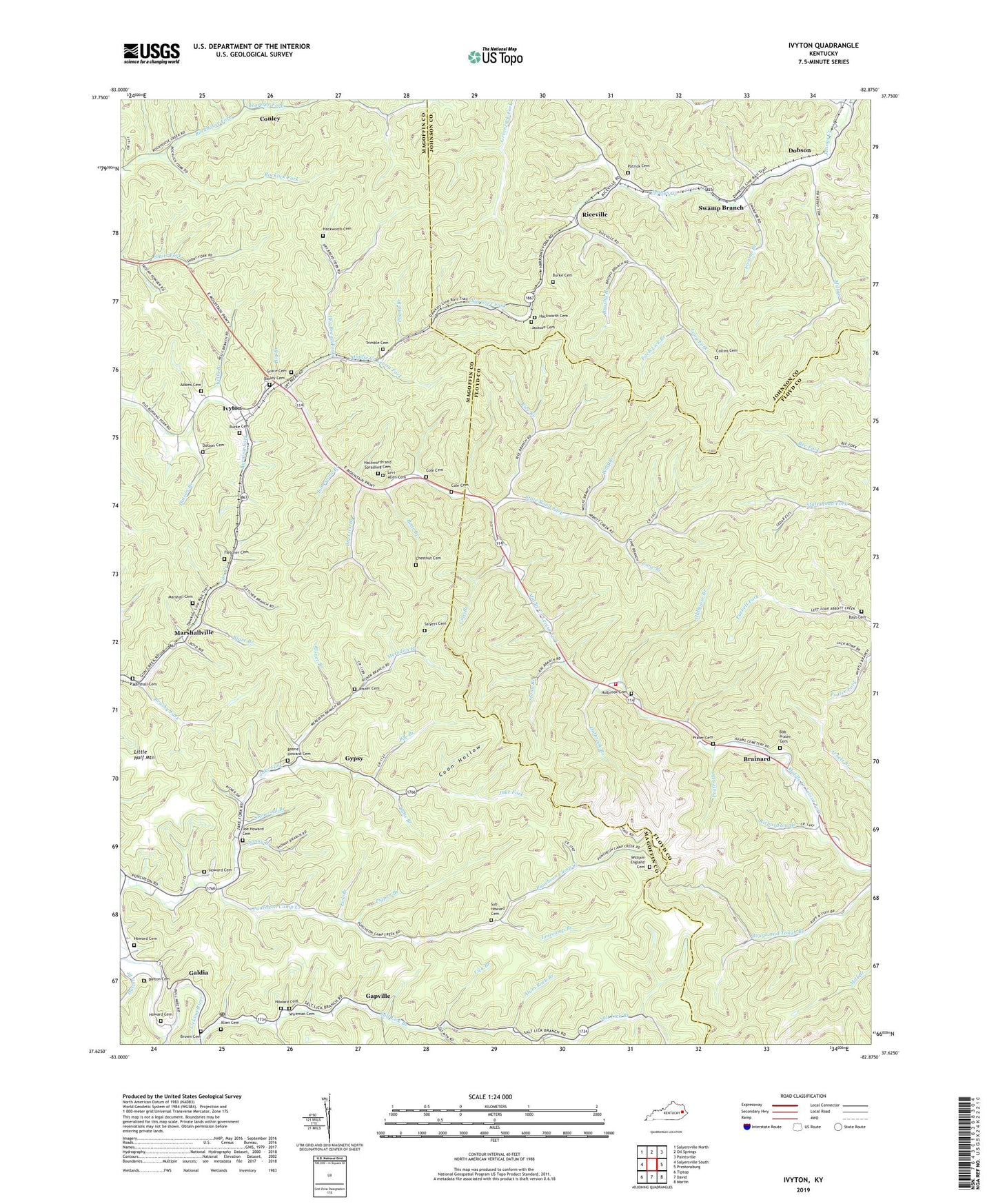 Ivyton Kentucky US Topo Map Image