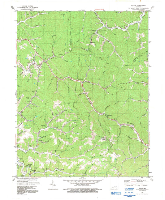 Classic USGS Ivyton Kentucky 7.5'x7.5' Topo Map Image