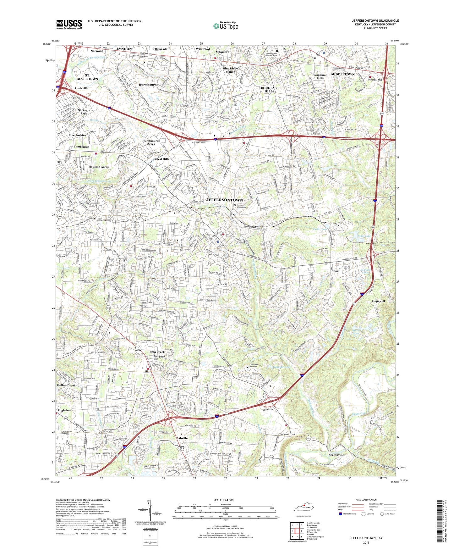 Jeffersontown Kentucky US Topo Map Image