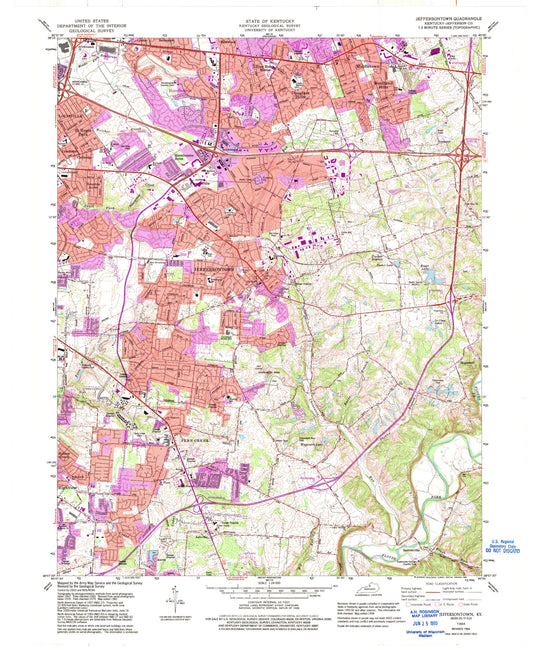 Classic USGS Jeffersontown Kentucky 7.5'x7.5' Topo Map Image