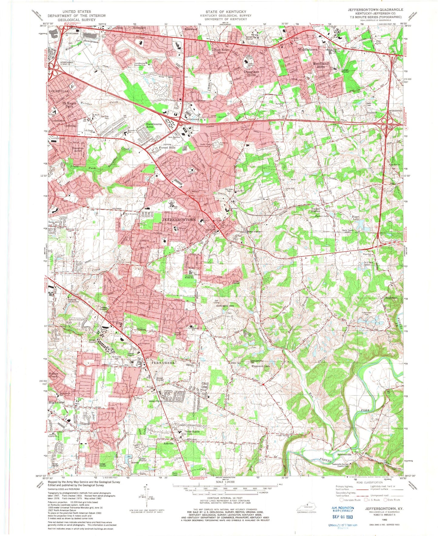 Classic USGS Jeffersontown Kentucky 7.5'x7.5' Topo Map Image