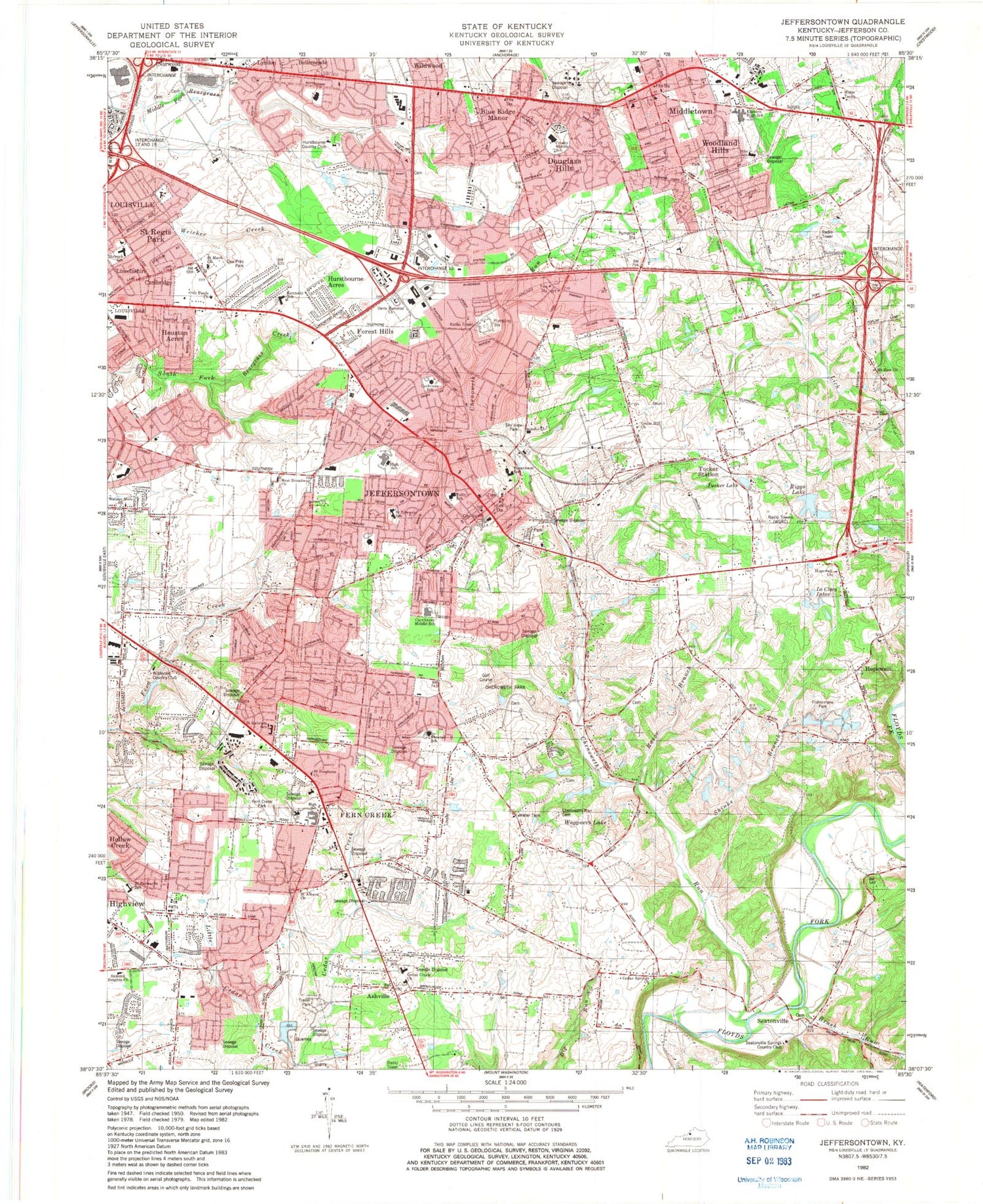 Classic USGS Jeffersontown Kentucky 7.5'x7.5' Topo Map Image