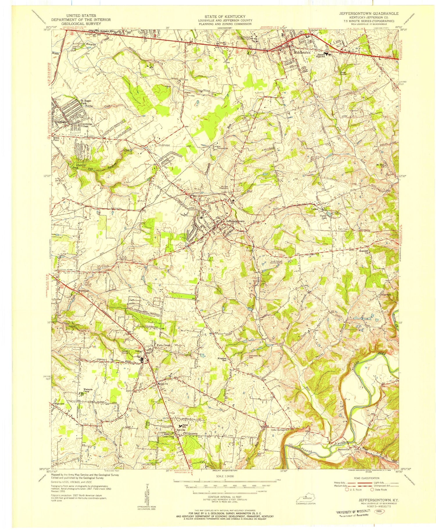 Classic USGS Jeffersontown Kentucky 7.5'x7.5' Topo Map Image