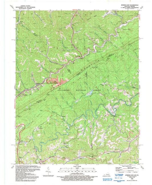 Classic USGS Jenkins East Kentucky 7.5'x7.5' Topo Map Image
