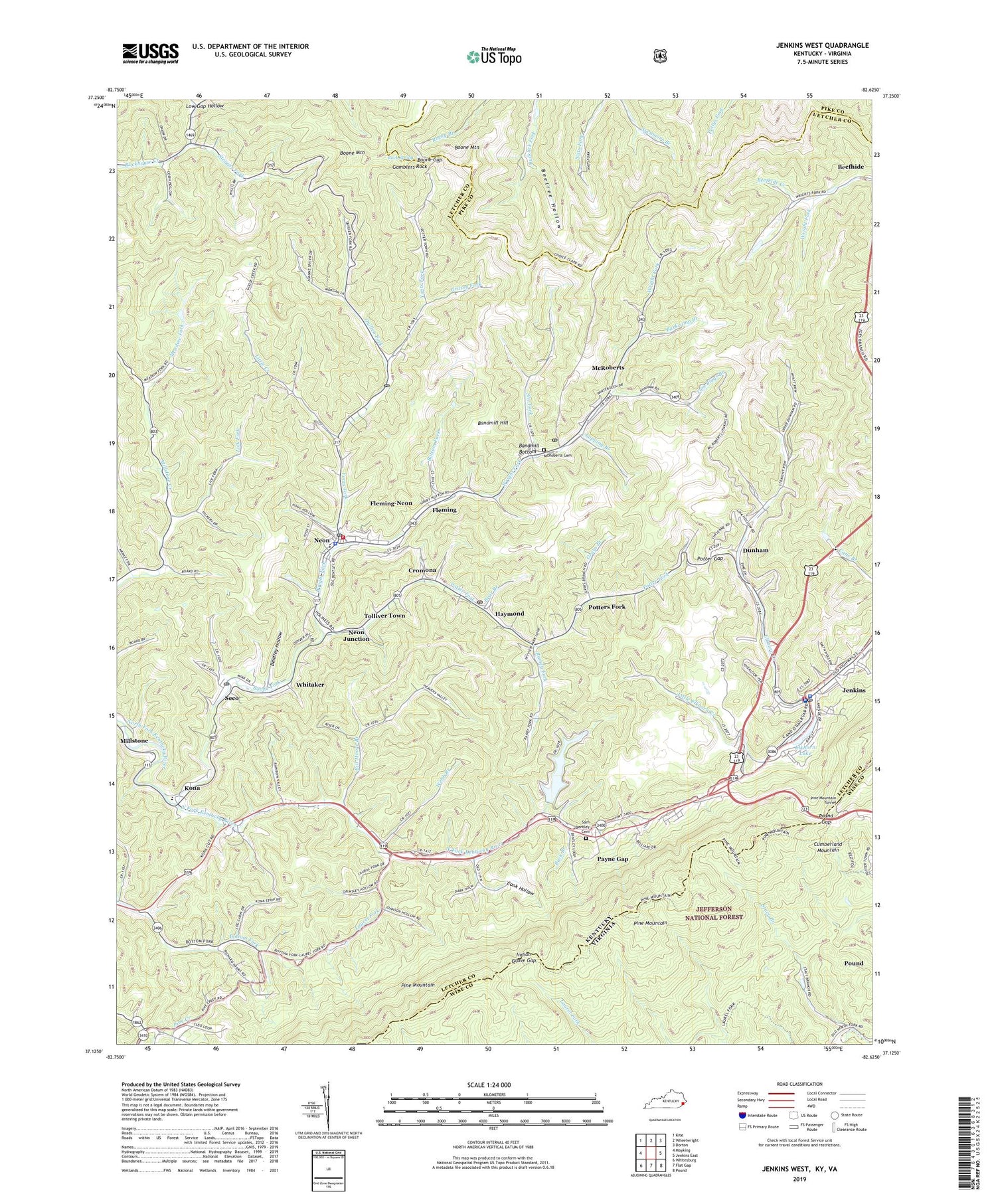 Jenkins West Kentucky US Topo Map Image