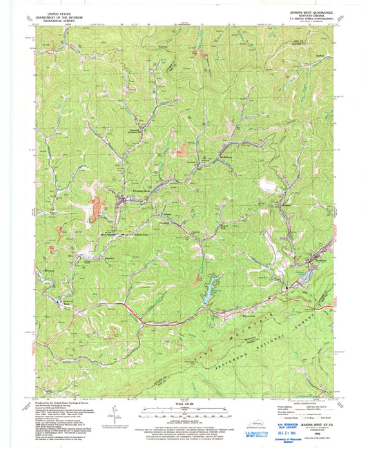 Classic USGS Jenkins West Kentucky 7.5'x7.5' Topo Map Image