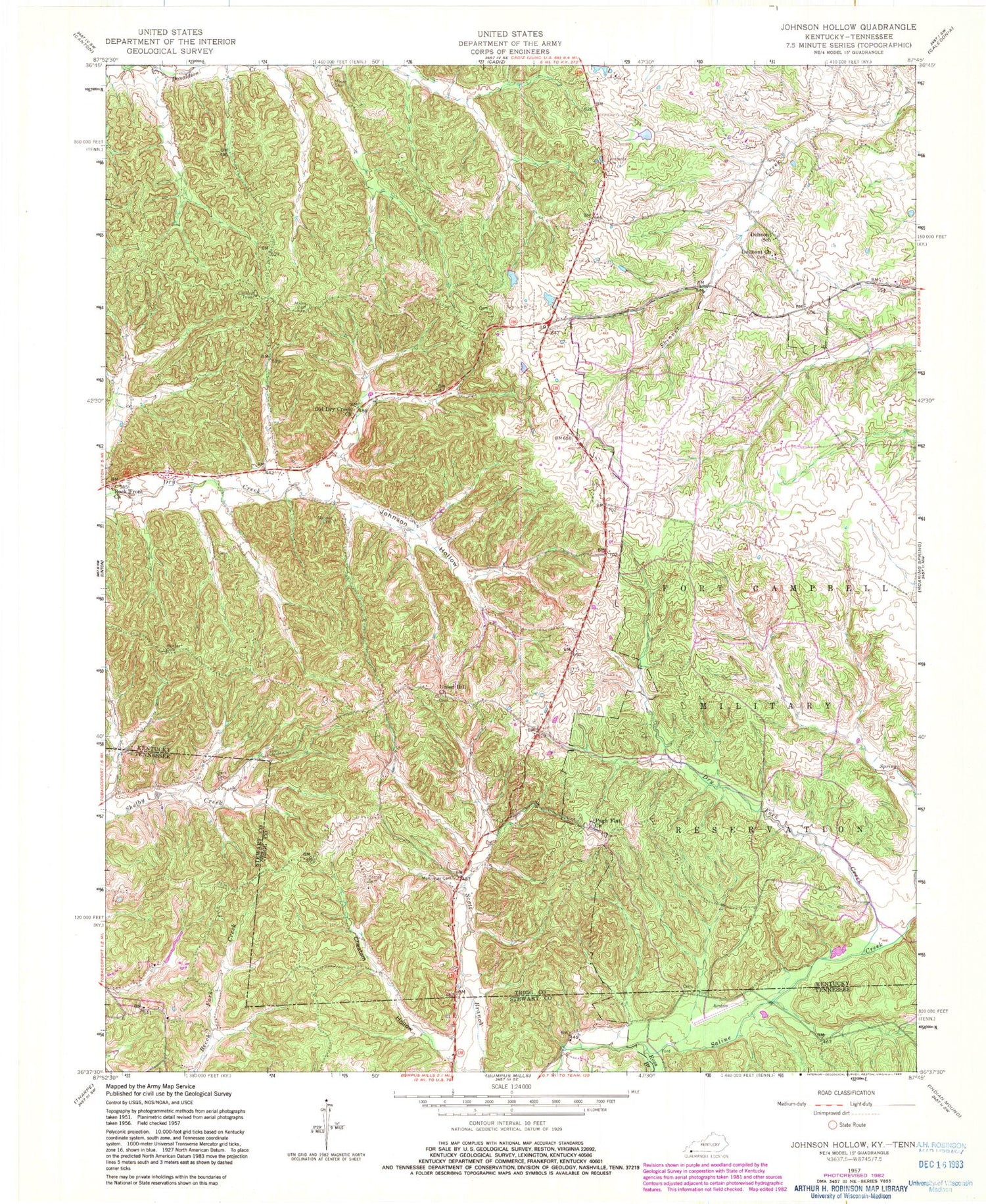 Classic USGS Johnson Hollow Kentucky 7.5'x7.5' Topo Map Image