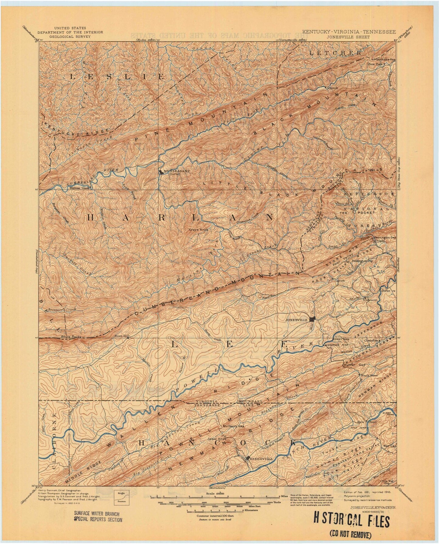 Historic 1891 Jonesville Kentucky 30'x30' Topo Map Image