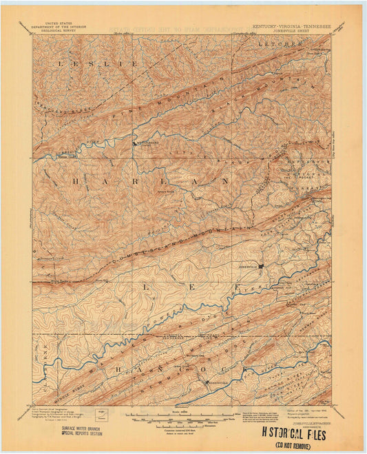 Historic 1891 Jonesville Kentucky 30'x30' Topo Map Image