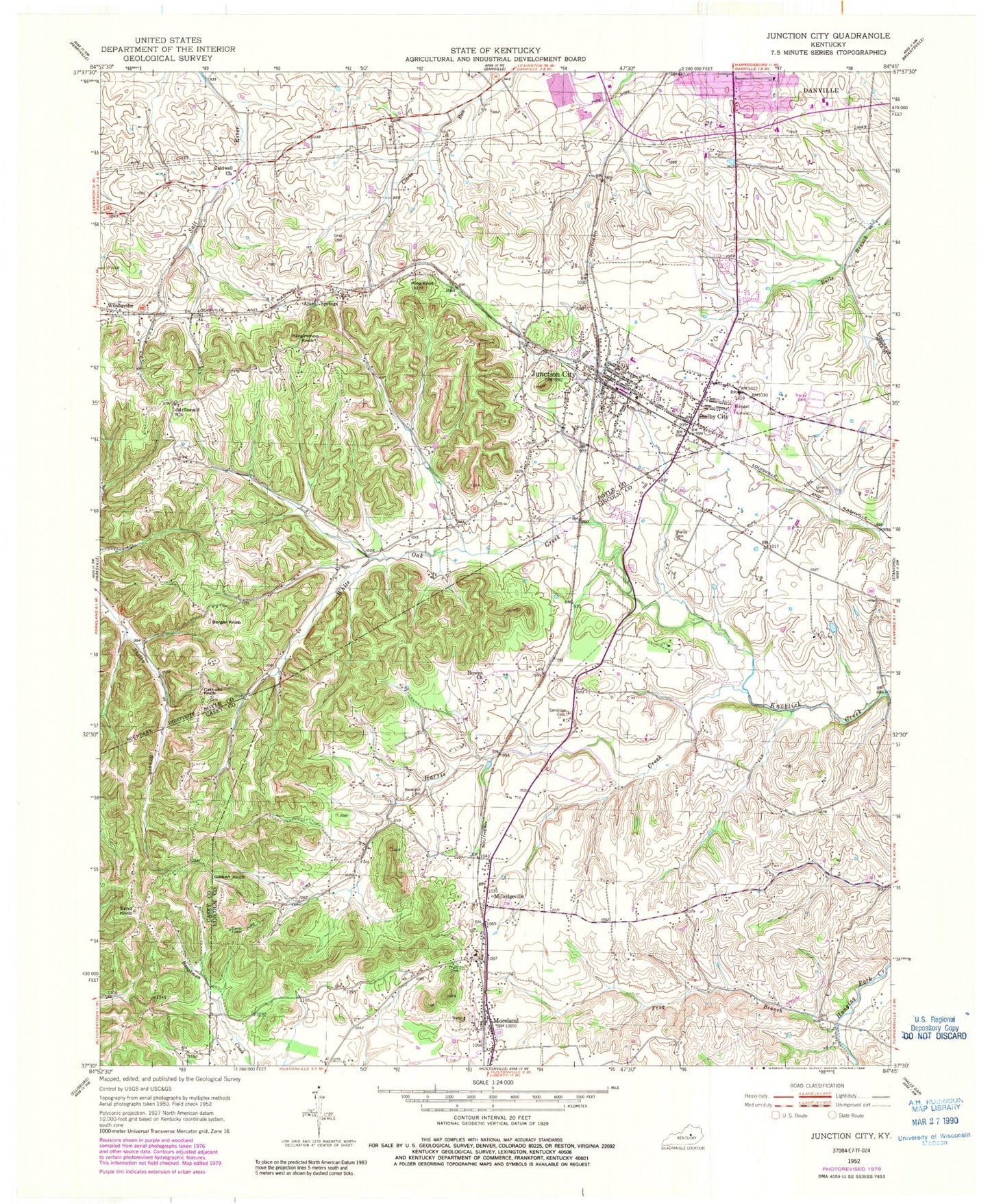 Classic USGS Junction City Kentucky 7.5'x7.5' Topo Map Image