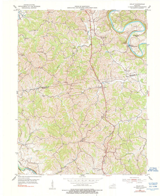 Classic USGS Kelat Kentucky 7.5'x7.5' Topo Map Image