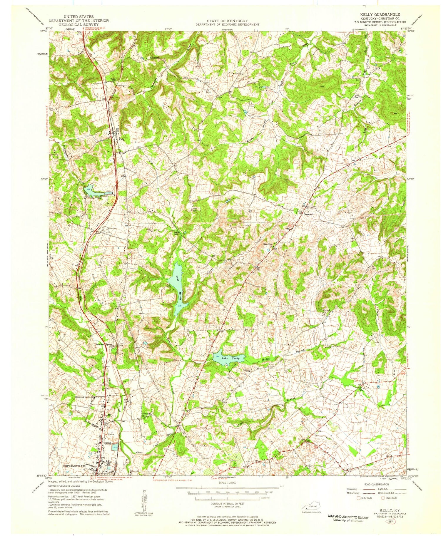 Classic USGS Kelly Kentucky 7.5'x7.5' Topo Map Image