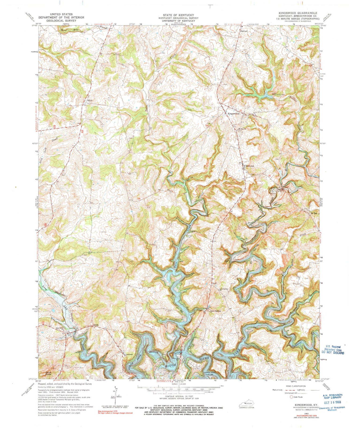 Classic USGS Kingswood Kentucky 7.5'x7.5' Topo Map Image