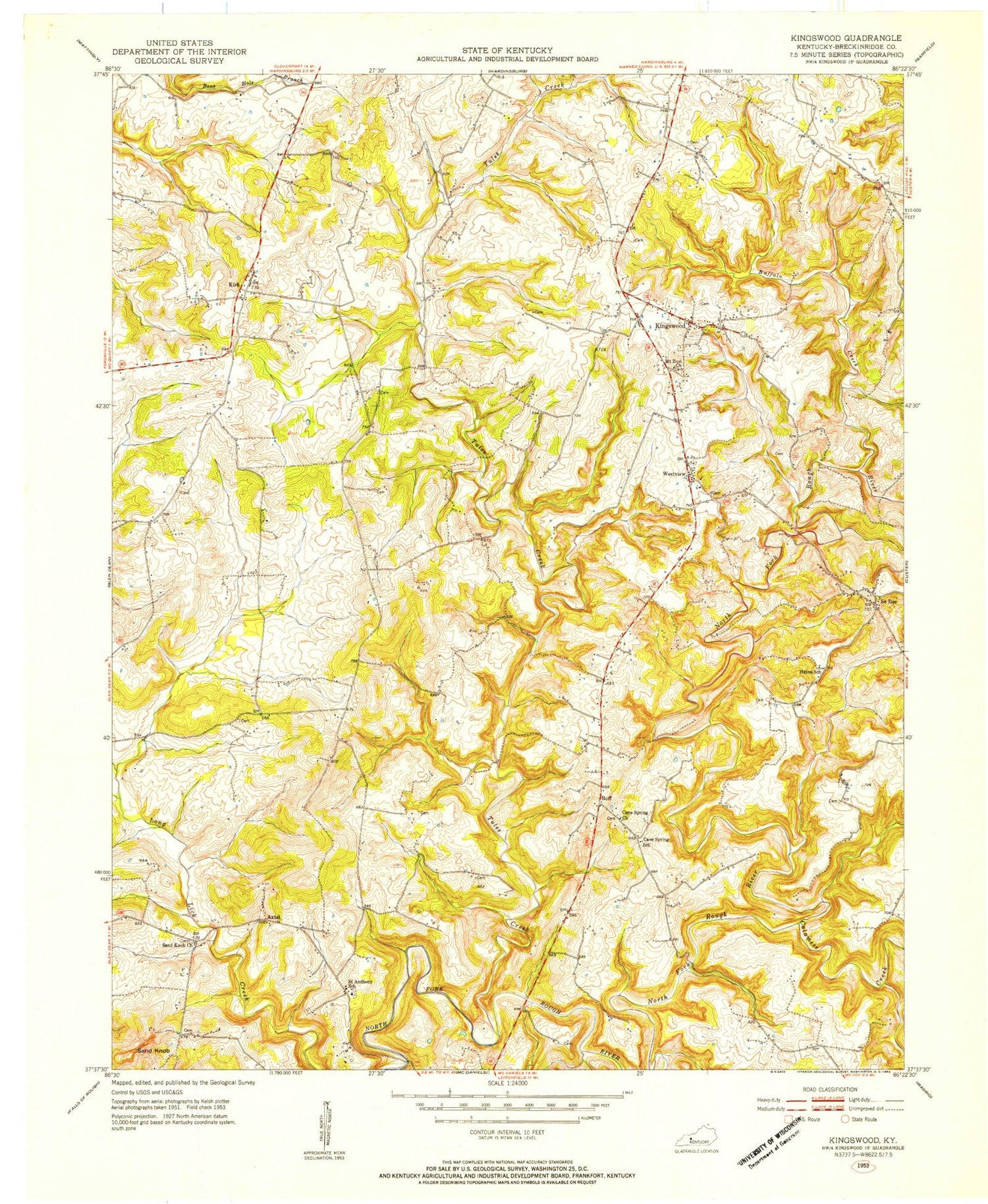Classic USGS Kingswood Kentucky 7.5'x7.5' Topo Map Image