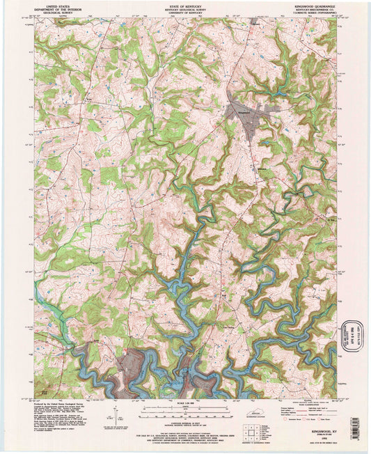 Classic USGS Kingswood Kentucky 7.5'x7.5' Topo Map Image