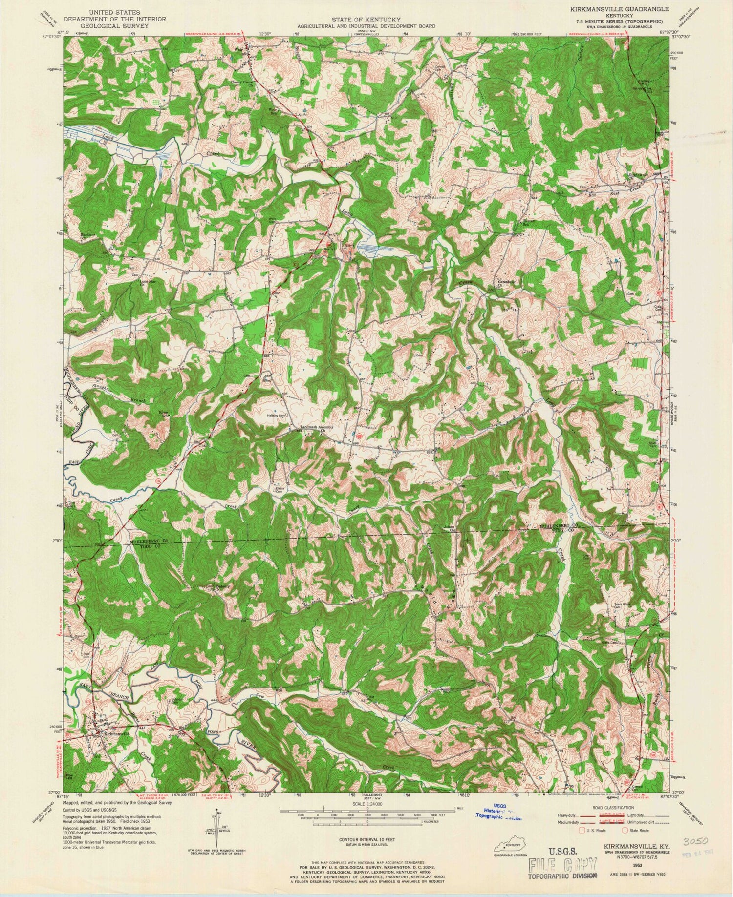 Classic USGS Kirkmansville Kentucky 7.5'x7.5' Topo Map Image