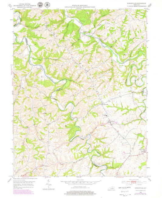 Classic USGS Kirksville Kentucky 7.5'x7.5' Topo Map Image