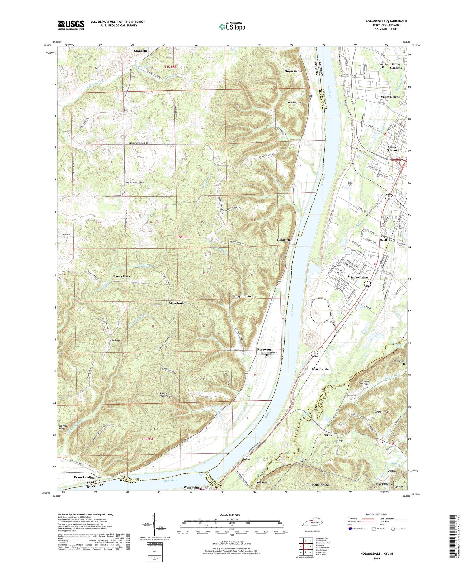 Kosmosdale Kentucky US Topo Map Image