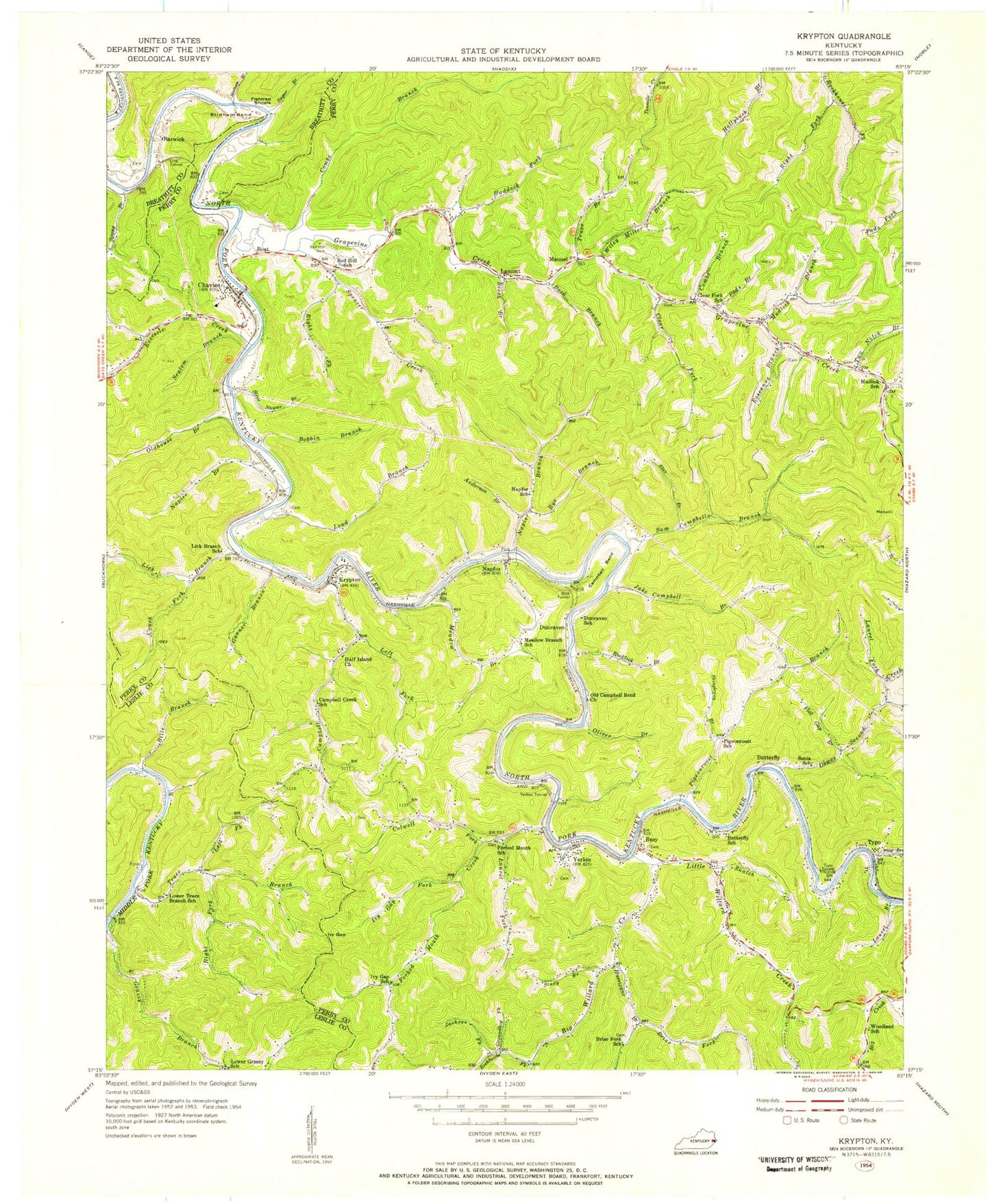 Classic USGS Krypton Kentucky 7.5'x7.5' Topo Map Image