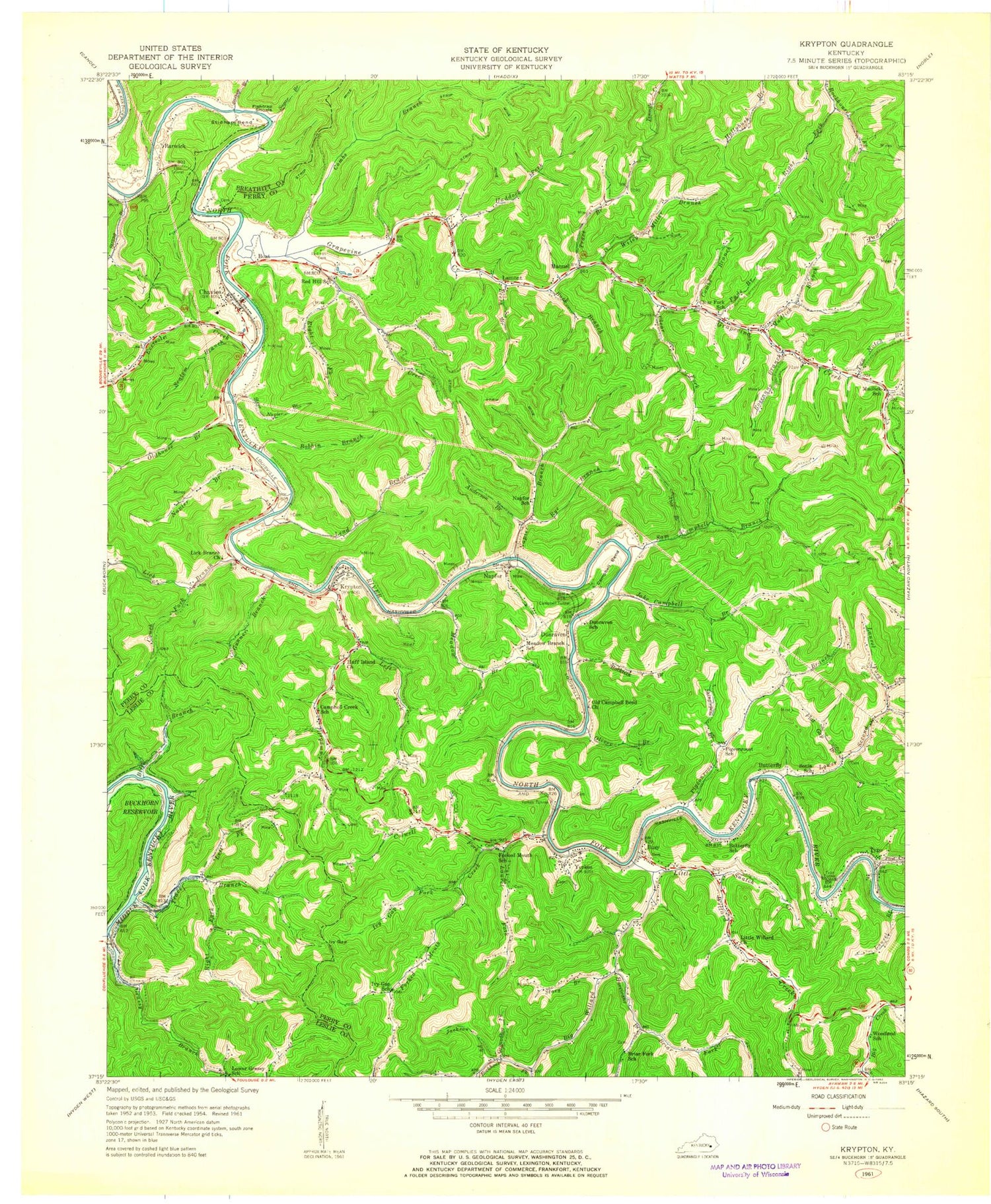 Classic USGS Krypton Kentucky 7.5'x7.5' Topo Map Image