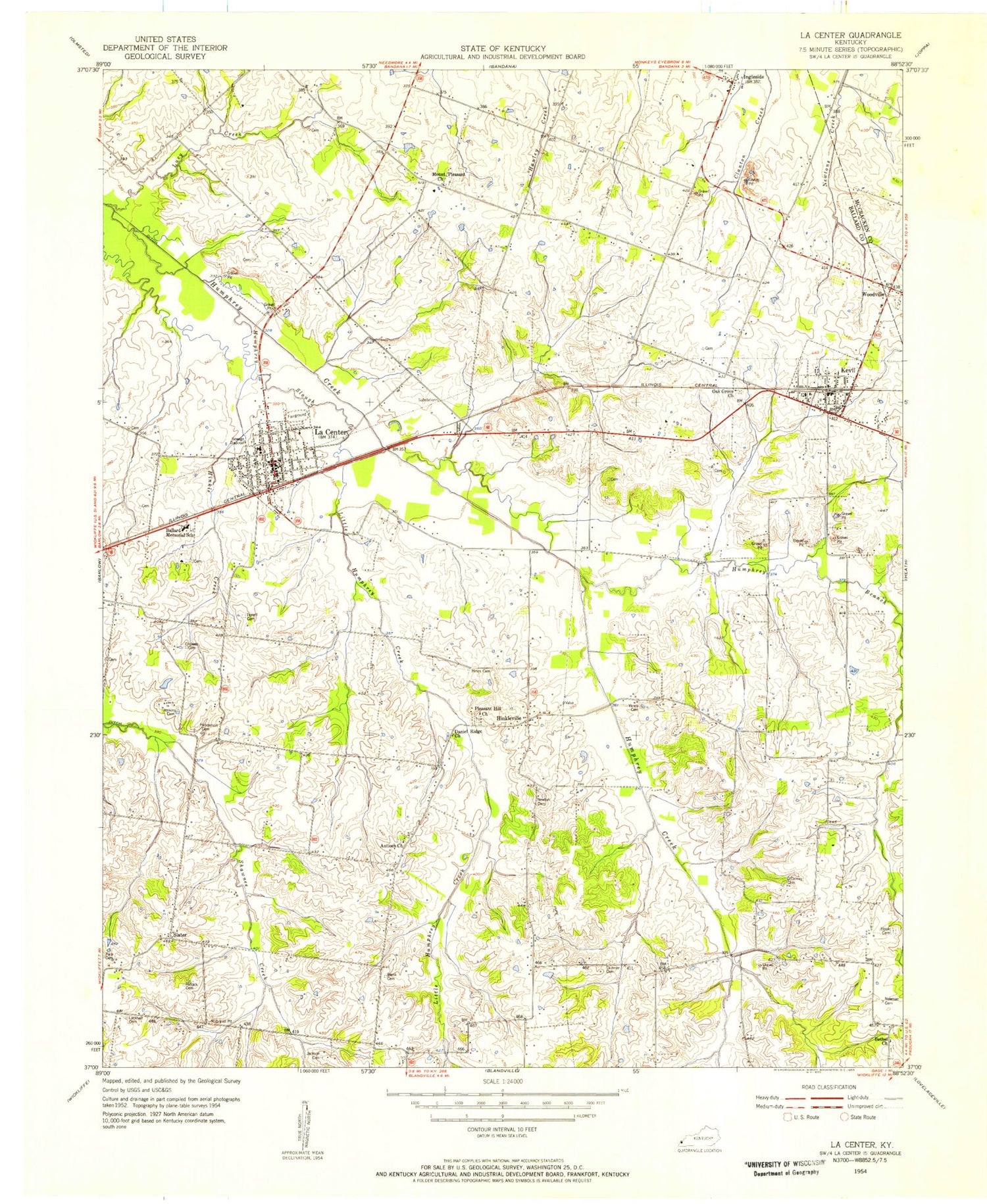 Classic USGS La Center Kentucky 7.5'x7.5' Topo Map Image