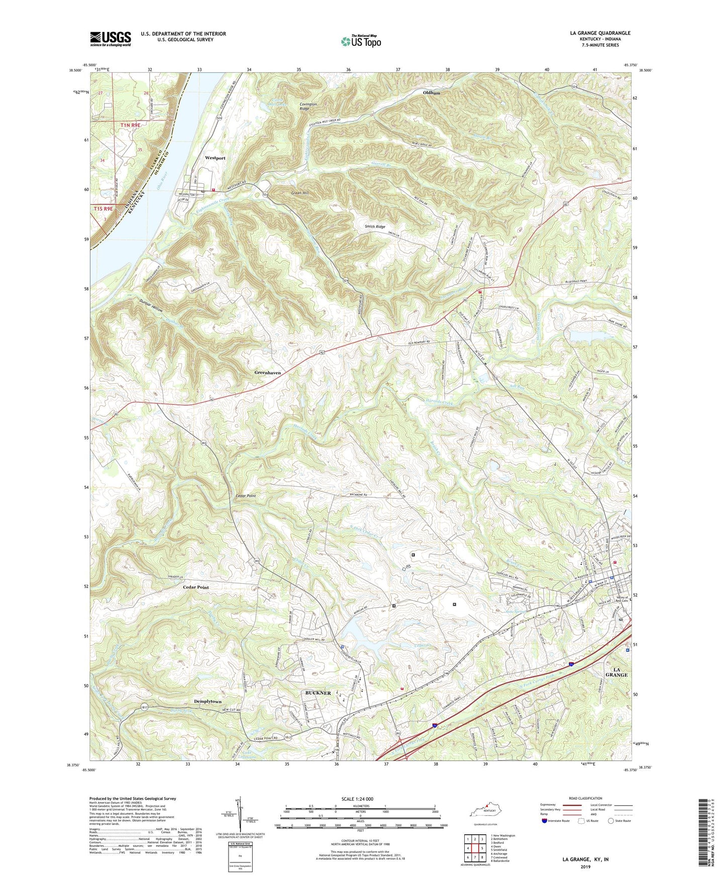 La Grange Kentucky US Topo Map Image