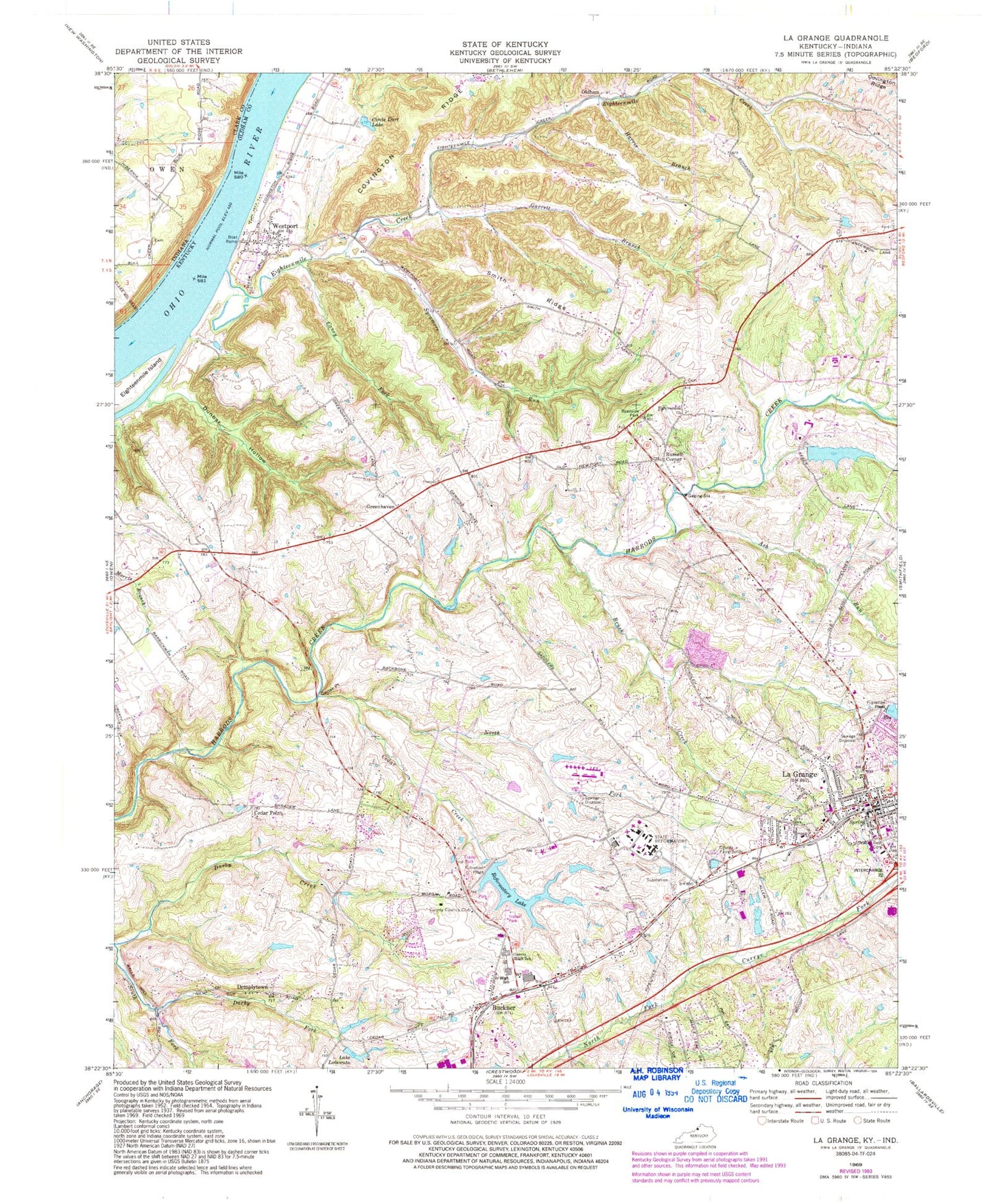 Classic USGS La Grange Kentucky 7.5'x7.5' Topo Map Image