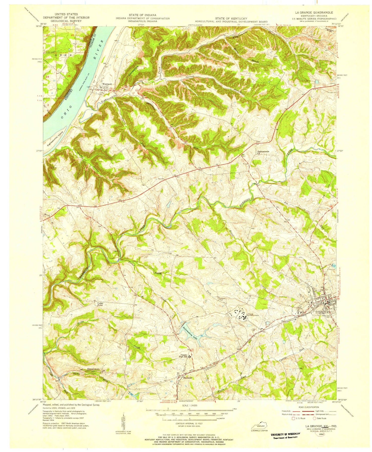 Classic USGS La Grange Kentucky 7.5'x7.5' Topo Map Image