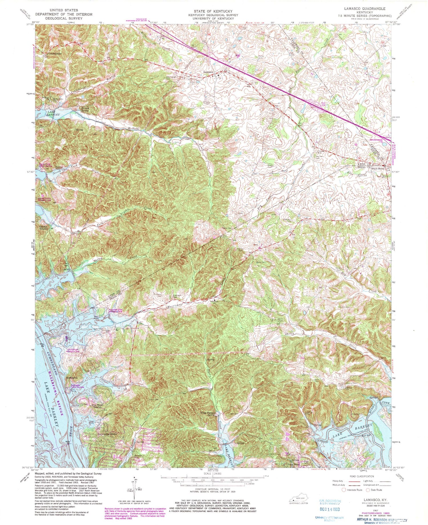 Classic USGS Lamasco Kentucky 7.5'x7.5' Topo Map Image