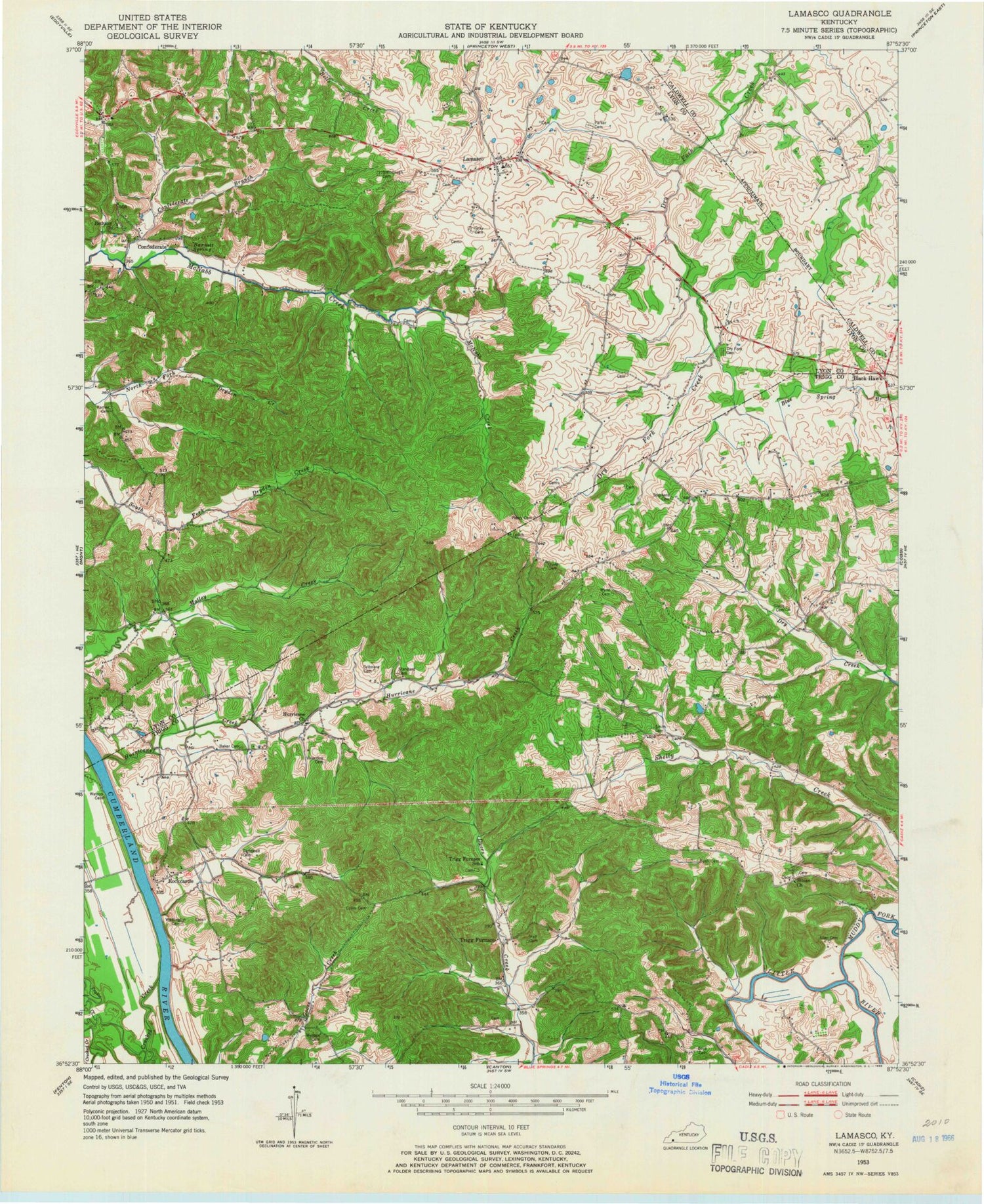 Classic USGS Lamasco Kentucky 7.5'x7.5' Topo Map Image
