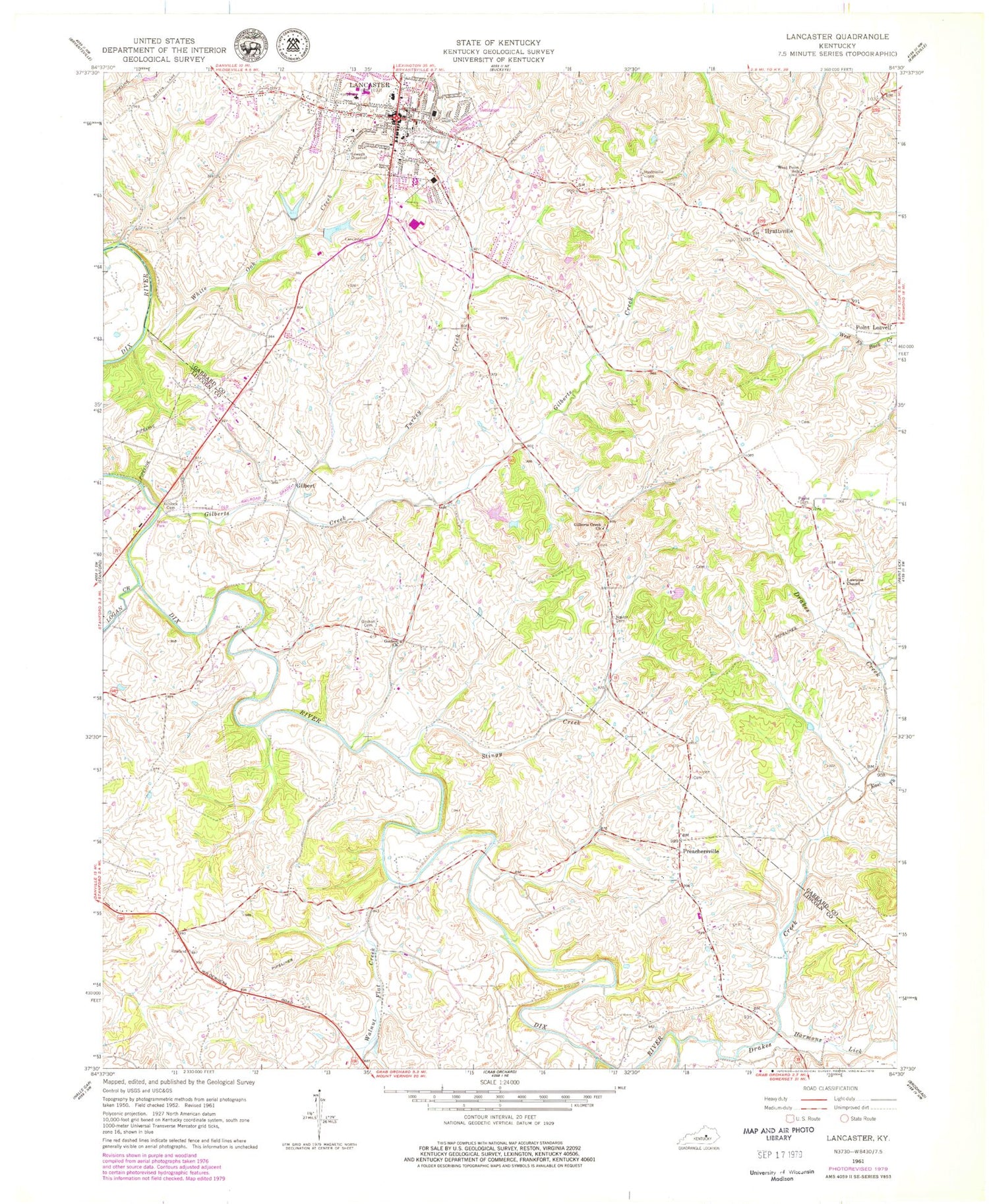 Classic USGS Lancaster Kentucky 7.5'x7.5' Topo Map Image