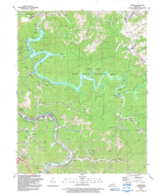 Classic USGS Lancer Kentucky 7.5'x7.5' Topo Map Image