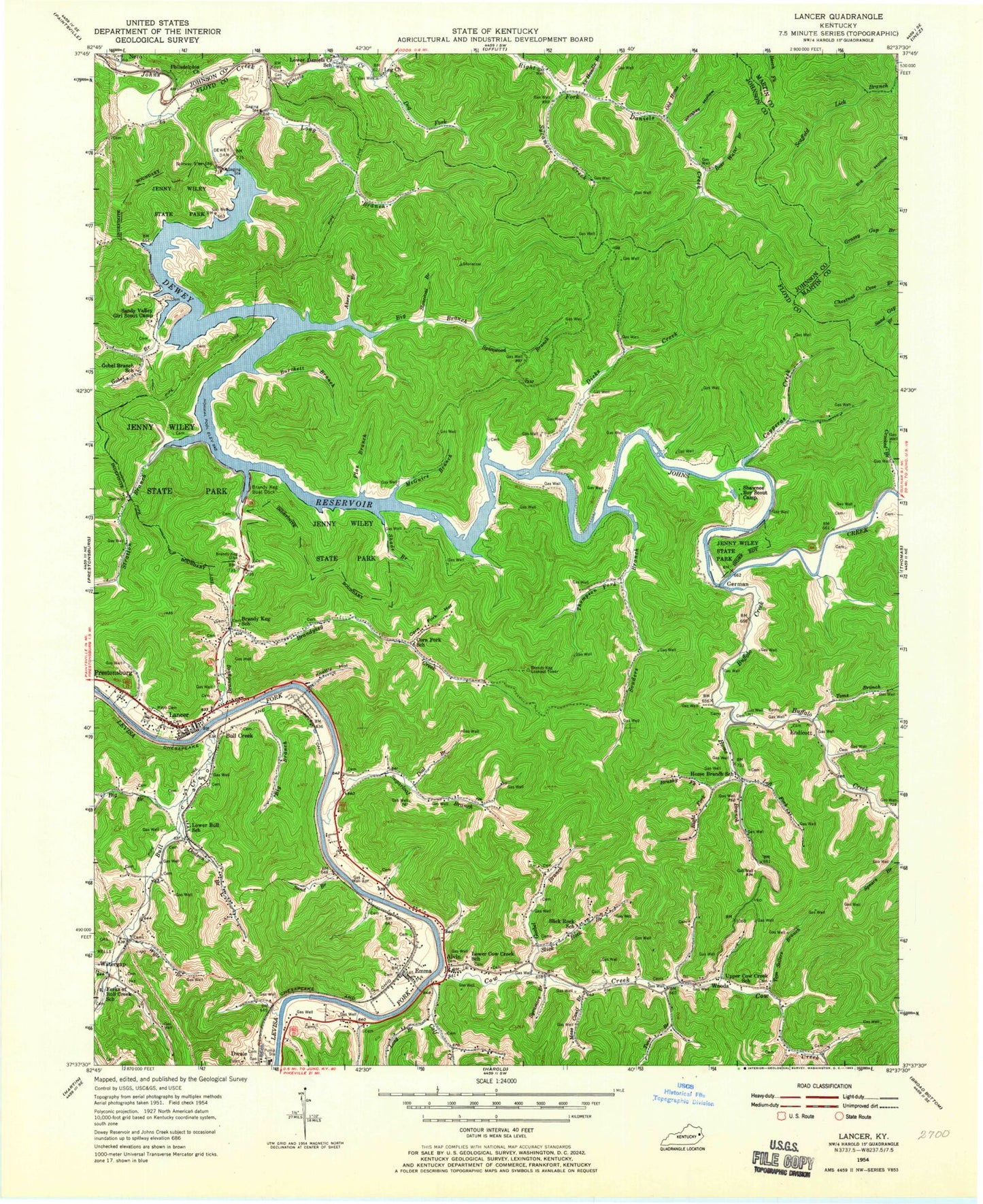 Classic USGS Lancer Kentucky 7.5'x7.5' Topo Map Image