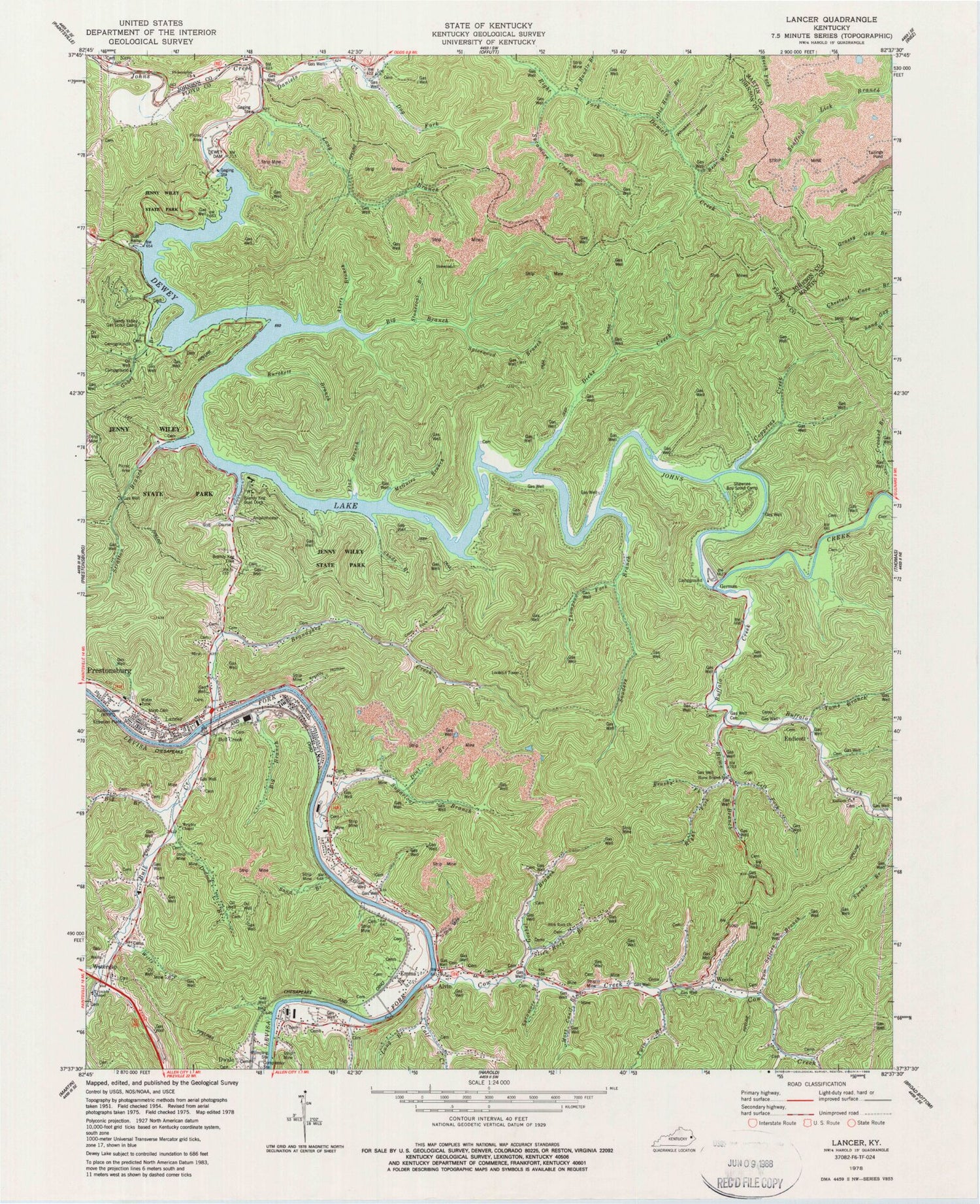 Classic USGS Lancer Kentucky 7.5'x7.5' Topo Map Image