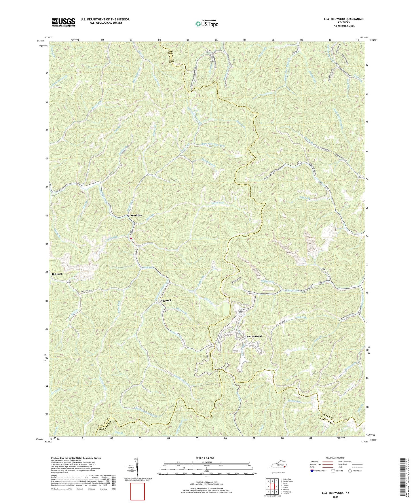 Leatherwood Kentucky US Topo Map Image