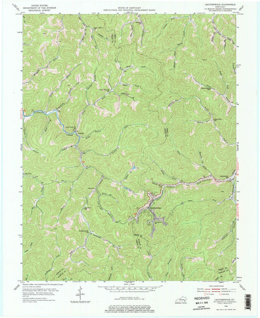Classic USGS Leatherwood Kentucky 7.5'x7.5' Topo Map Image